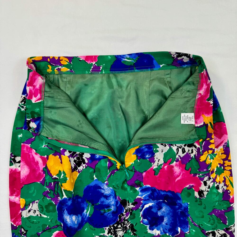 Vintage 100% Silk Floral Pencil Skirt Size 2 Multicolor High Waist Made in Korea - Picture 8 of 9